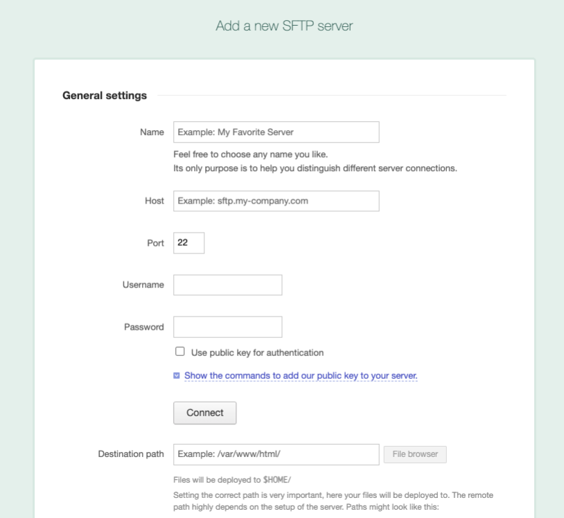 Using SFTP as a deployment target Using SFTP as a deployment target